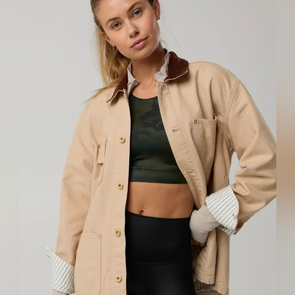 100% Cotton Aerie Barn Jacket American Eagle Brown Tan Chore Coat